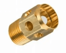 A close up of a brass fitting on a white background.