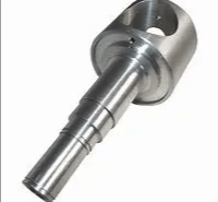 A close up of a stainless steel shaft on a white background.