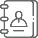 A line icon of a book with a person on it.