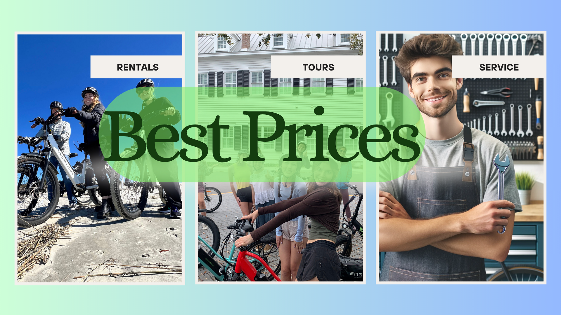 a man is standing in front of a sign that says `` best prices '' .