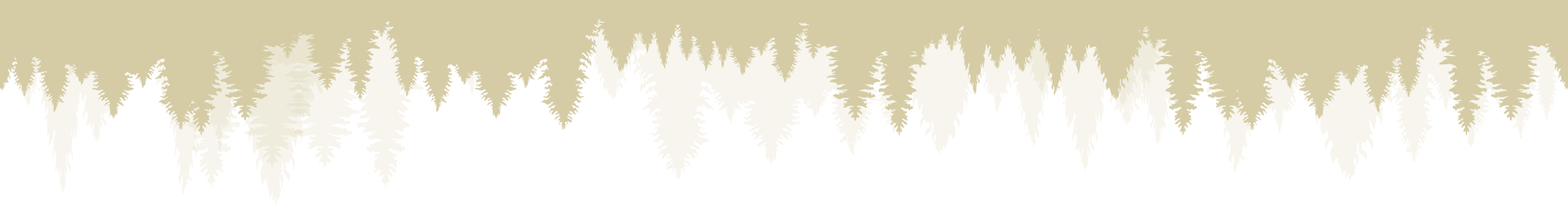 A decorative border of white, stylized evergreen trees against a solid, light tan background.