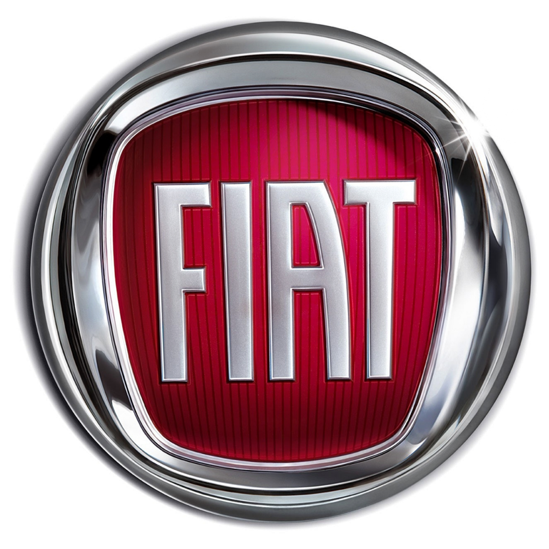 A red and silver fiat logo on a white background