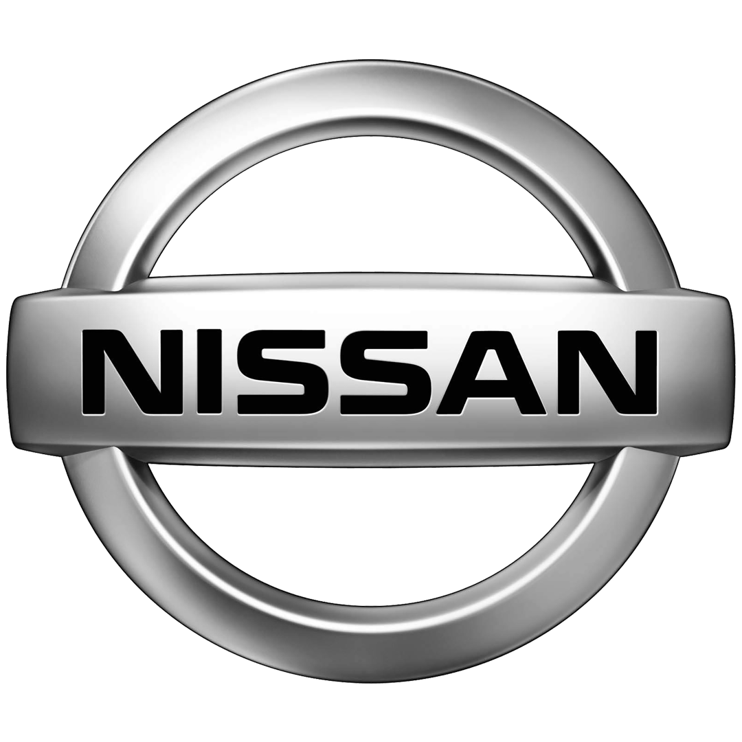 A silver nissan logo on a white background