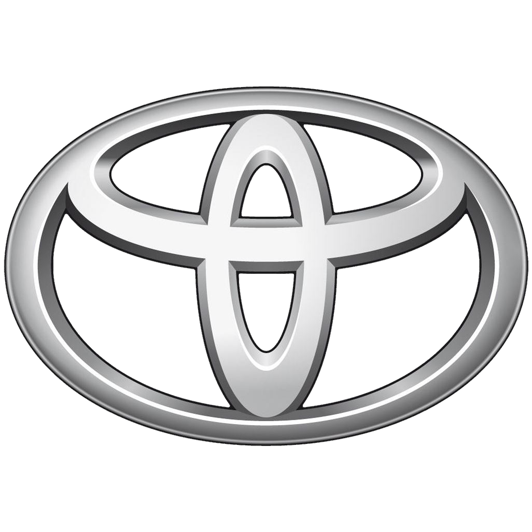 A silver toyota logo on a white background