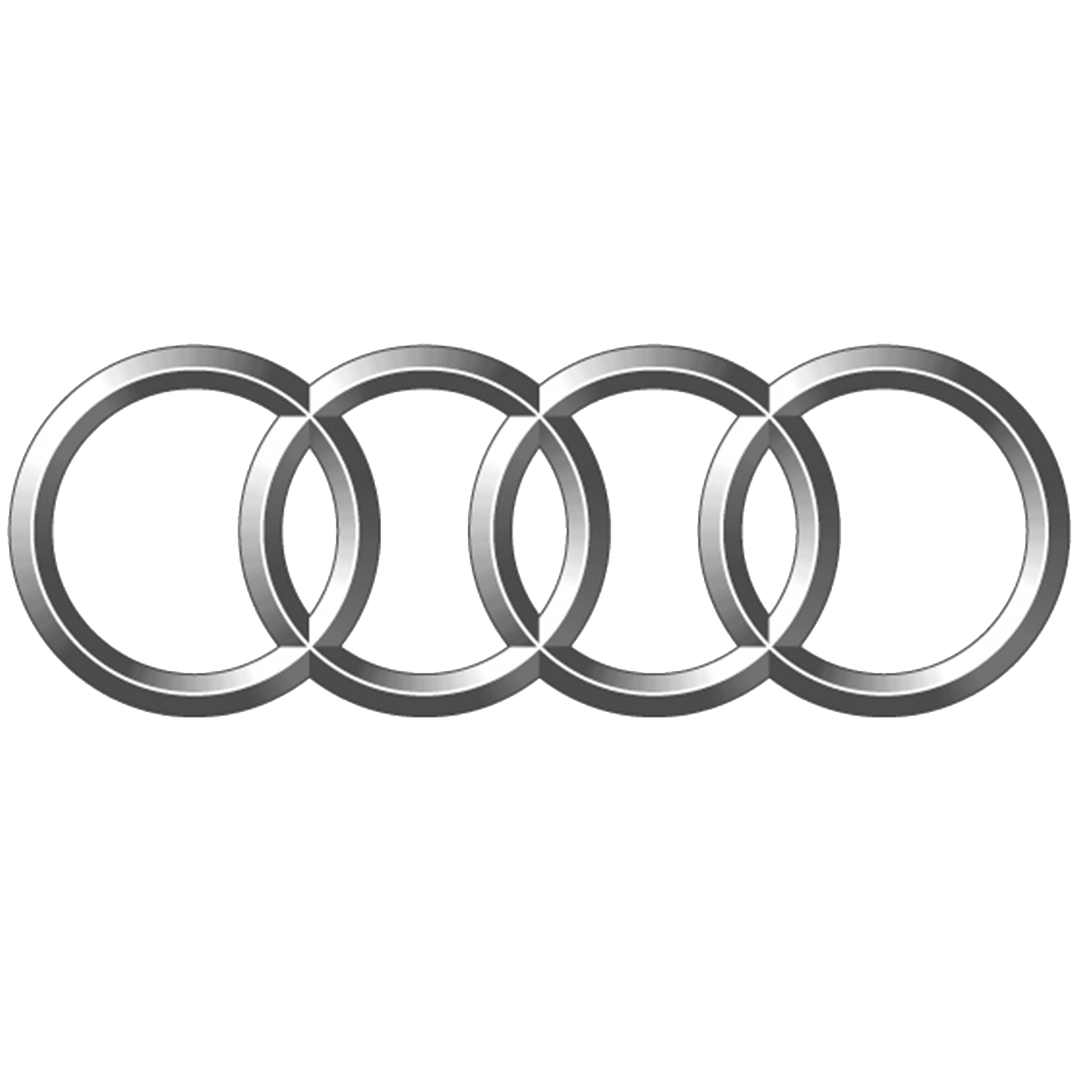 The audi logo is a silver ring on a white background.