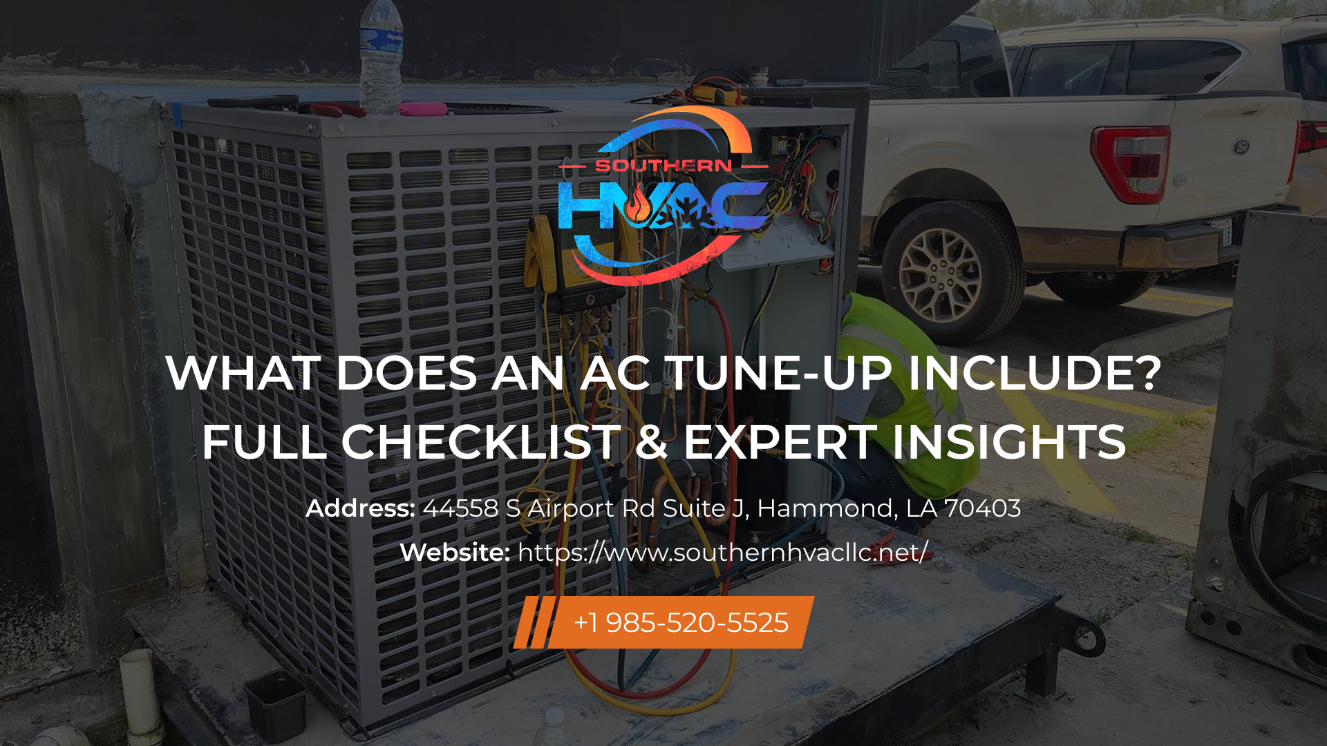 An AC unit being serviced; title reads, 