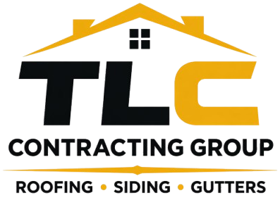 TLC Contracting Group logo with roof icon and text for roofing, siding, and gutters