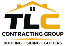 TLC Contracting Group logo with roof icon and text for roofing, siding, and gutters