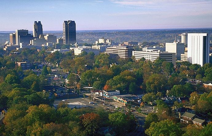 Arial view of the downtown Raleigh, NC skyline