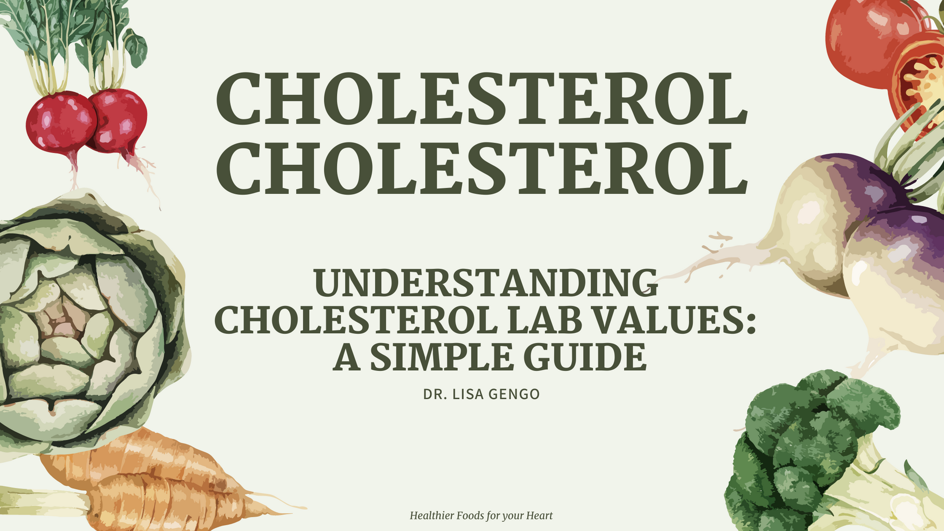 Healthy vegetables on the side of the banner. The wording is cholesterol cholesterol in the middle.