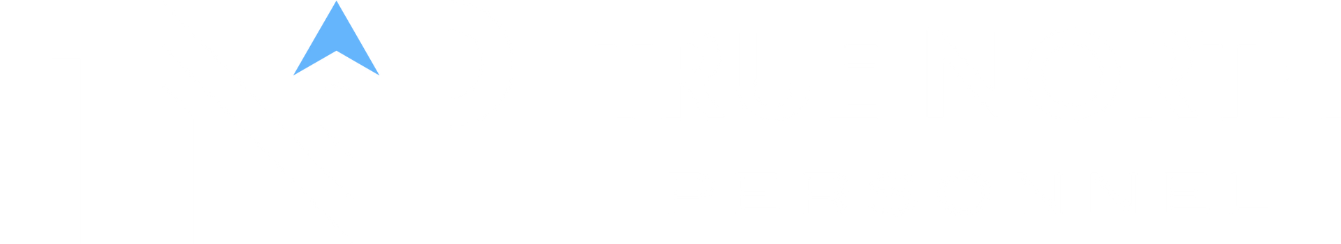 Blue upward-pointing arrow on a white background.