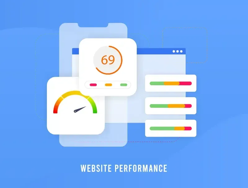 Google Core Webs Vitals | a blue background with a website performance icon on it .