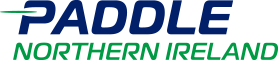 A blue and green logo for paddle northern ireland