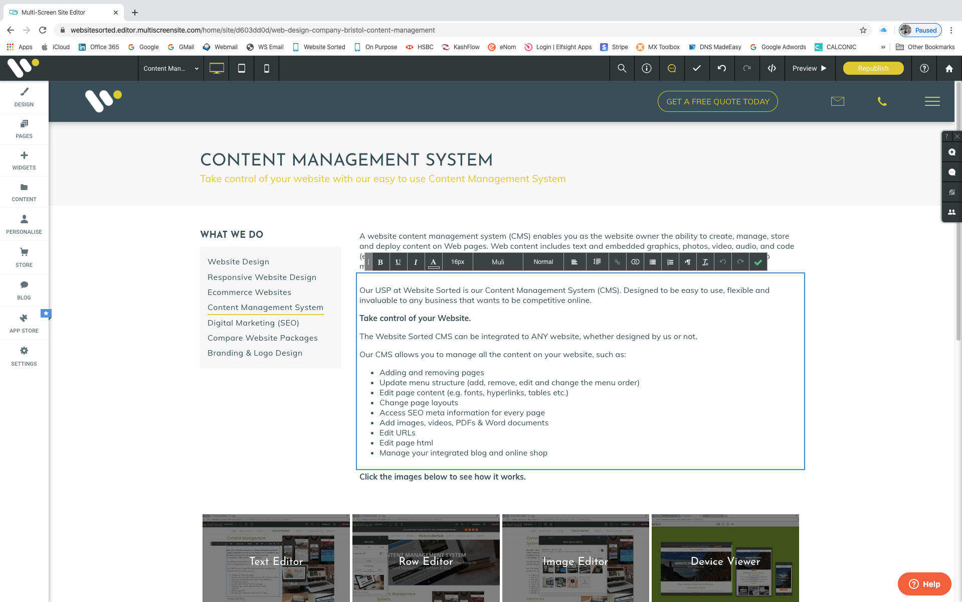 Website Content Management Text Editor
