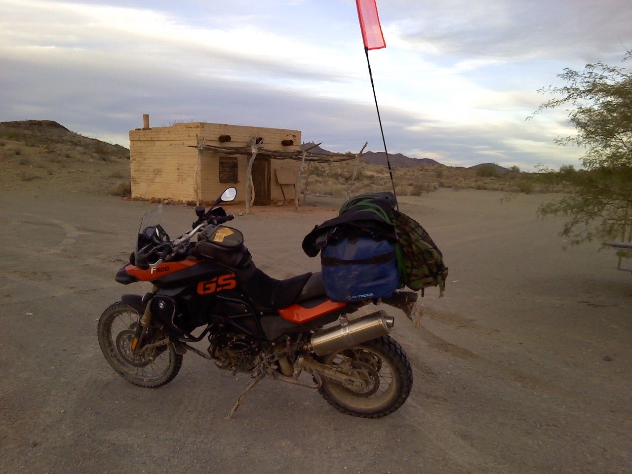 A gs motorcycle is parked on the side of the road