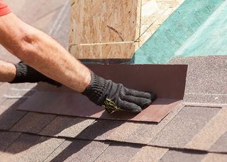Residential Roof Services — Roofer Builder Worker Installing Shingles In Albuquerque, NM