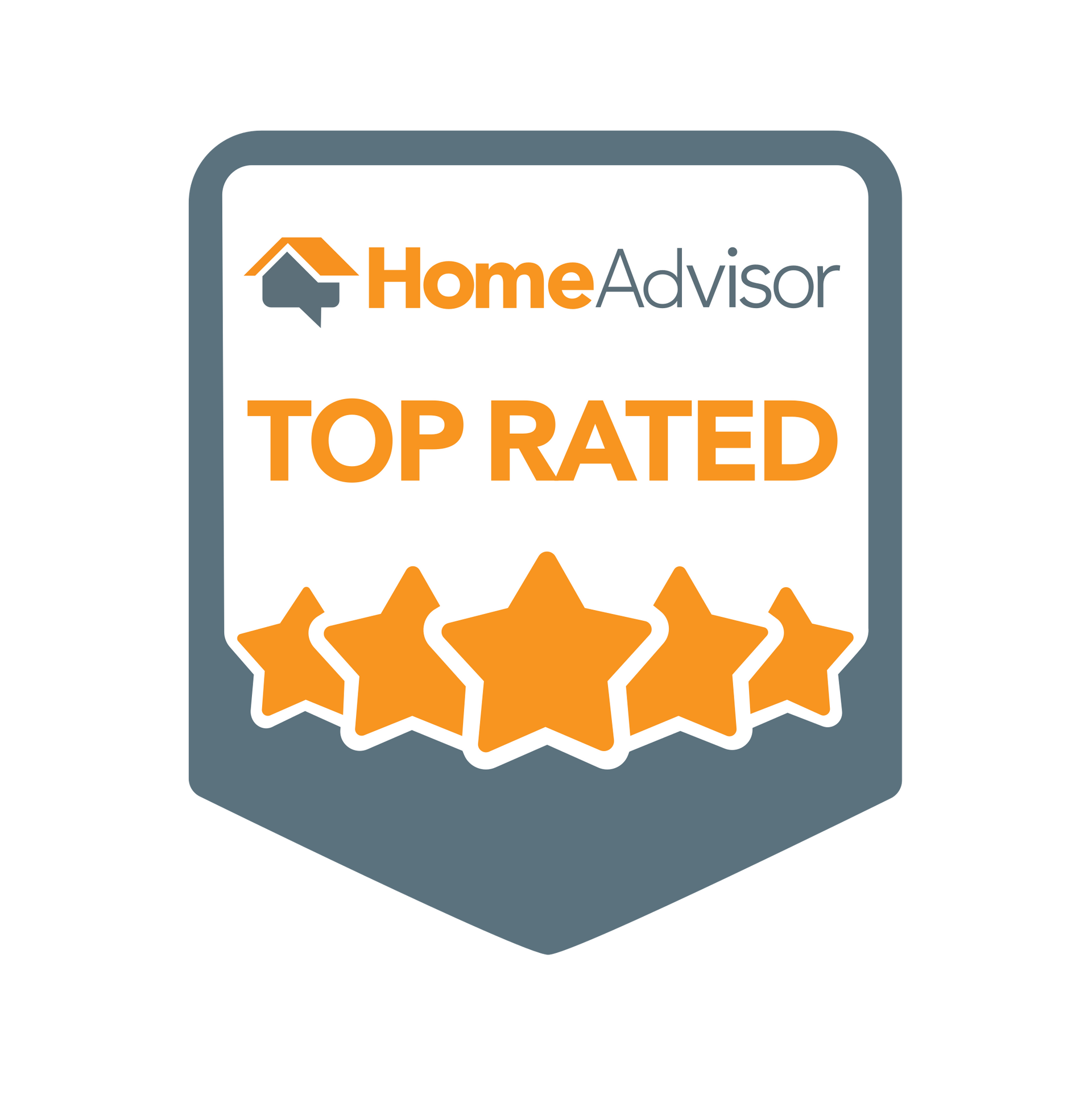 A home advisor top rated badge with five stars.