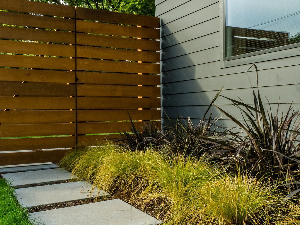 A wooden fence surrounds a lush green garden