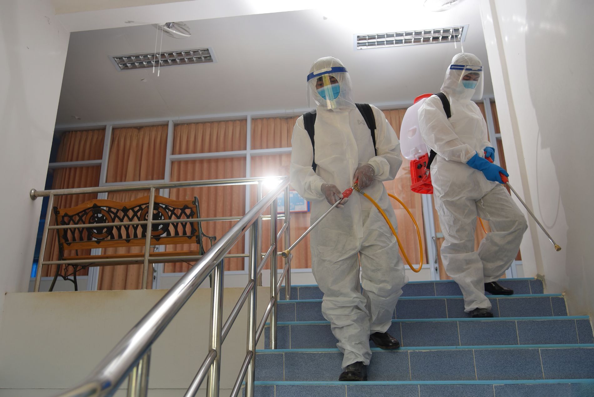 Disinfecting a stairway