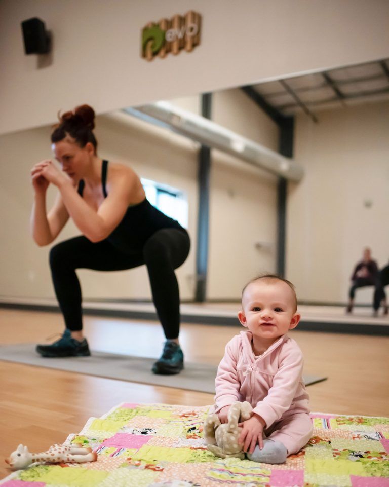 Non-mobile babies are welcome at EVO Louisville’s Strong Mamas Fitness Classes.