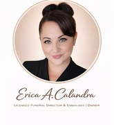 Portrait logo for Erica A. Calandra, Licensed Funeral Director & Embalmer / Owner, on a soft pink background