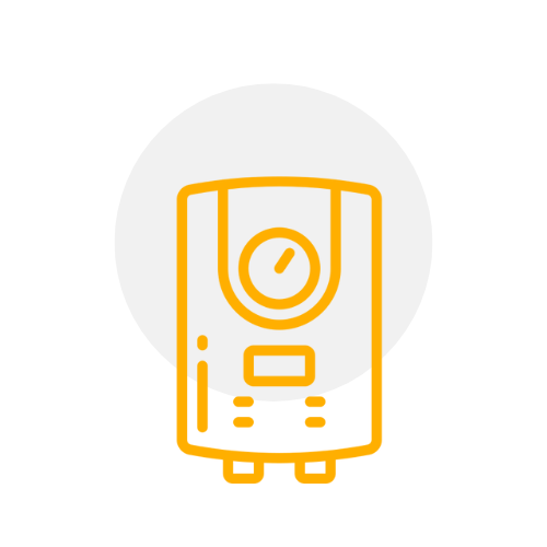 An icon of a water heater with a clock on it.