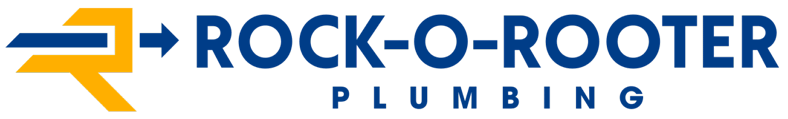 A blue and yellow logo for rock-o-rooter plumbing