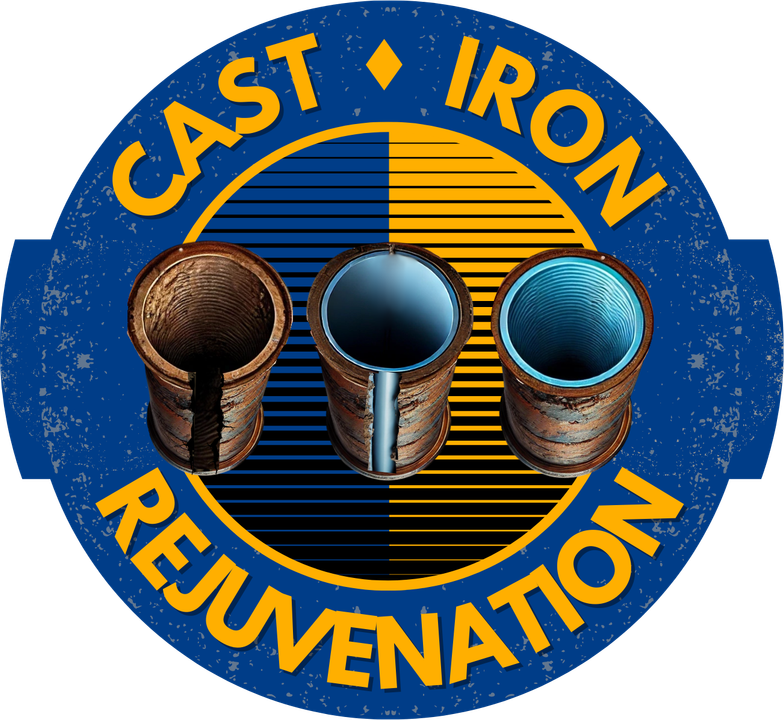 A blue and yellow logo for cast iron rejuvenation