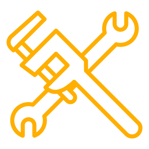 A wrench and a pipe wrench are crossed in an icon.