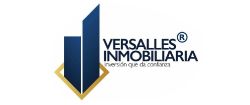 Logotipo de Versalles Inmobiliaria, que presenta formas similares a rascacielos de color azul oscuro con un cuadrado dorado sobre fondo blanco.