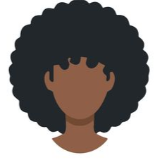 Avatar stylisé avec des cheveux noirs bouclés et une peau brune sur fond blanc