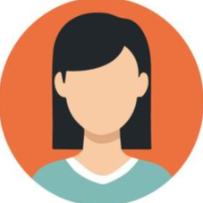 Icône d'avatar générique avec des cheveux foncés sur un fond circulaire orange