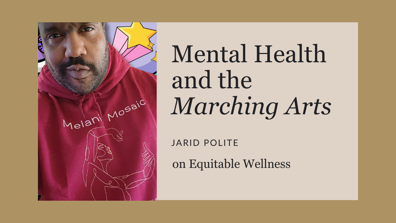 Jarid Polite discussing mental health and community care in marching arts activities.