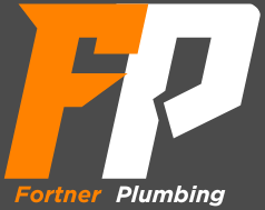 An orange and white logo for fortner plumbing