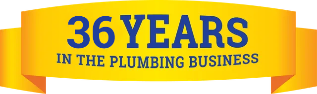 A yellow banner that says 36 years in the plumbing business