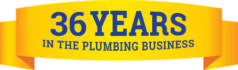 A yellow banner that says 36 years in the plumbing business