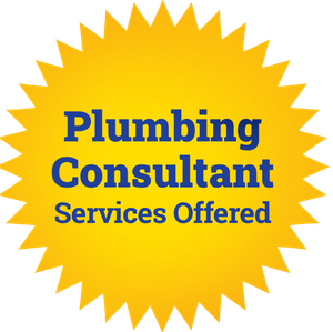 A yellow sticker that says plumbing consultant services offered