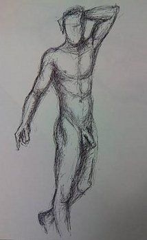 Life figure drawing of naked male model