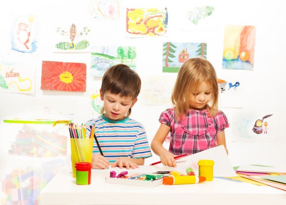 Two Children Drawing at a Table — Five Star Family Day Care in Metford, NSW