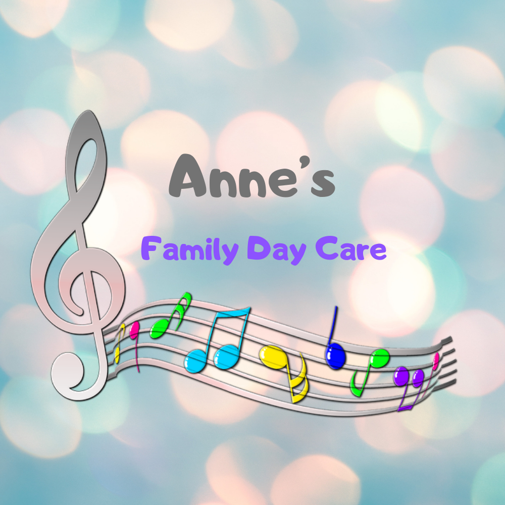 A Logo for Anne's Family Day Care With a Treble Clef and Music Notes — Five Star Family Day Care in Maitland, NSW