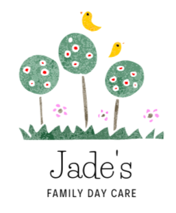 A Logo for Jade's Family Day Care With Trees and Flowers — Five Star Family Day Care in Newcastle, NSW