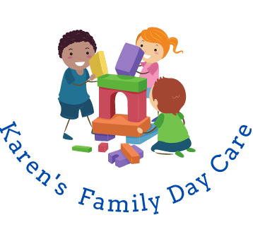 The Logo for Karen's Family Day Care Shows Children Playing With Blocks — Five Star Family Day Care in Newcastle, NSW