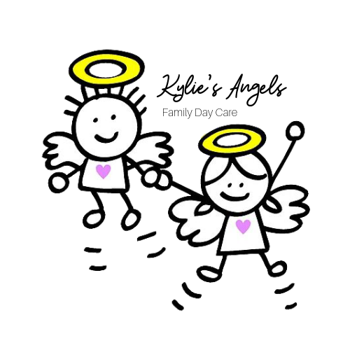 A Logo for Kylie's Angels Family Day Care Shows Two Angels Holding Hands — Five Star Family Day Care in Maitland, NSW
