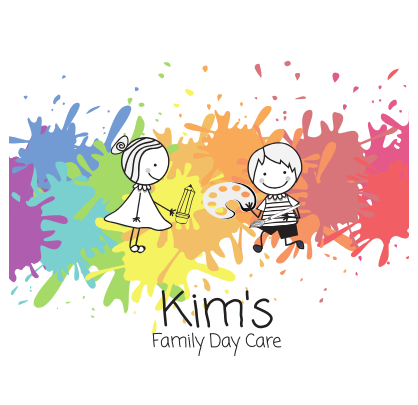 The Logo for Kim's Family Day Care Shows a Boy and a Girl Painting — Five Star Family Day Care in Newcastle, NSW