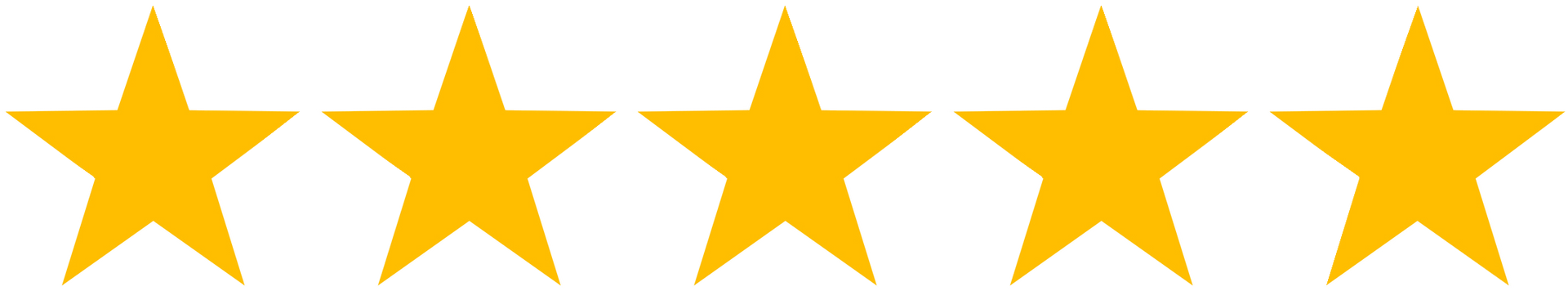 A row of five yellow stars on a white background.