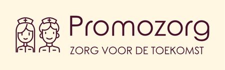 Logo for Promozorg, featuring two outlined nurses and the text 
