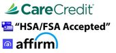 A logo for carecredit that says `` hsa / fsa accepted '' and `` affirm ''.