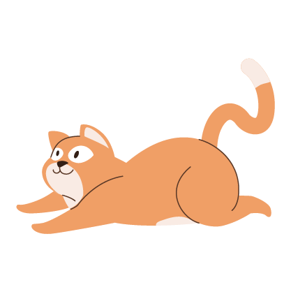 Yellow and white cartoon drawn cat laying on its stomach