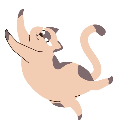 A brown and gray cartoon cat reaching up to the sky
