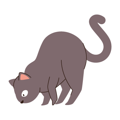 Gray cartoon cat looking at the ground